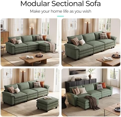 LINSY HOME 123'' Modular Sectional Sofa 3 Seat Couch Corduroy Cloud Couch - Image 5