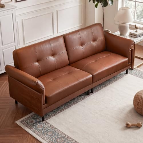 90.6'' Mid Century Modern Leather Couch, Oversized 4-Seater Sectional Sofa - Image 4