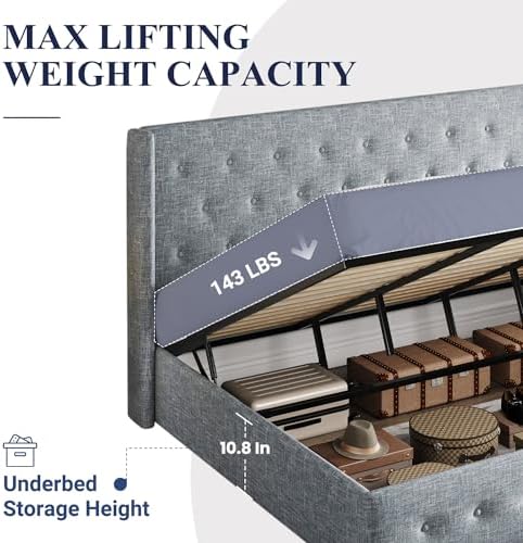 Allewie King Size Lift Up Storage Button-Tufted Bed Frame Blue Grey - Image 5