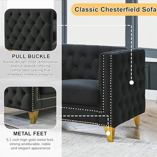 2 Piece 81" 3-Seater + 58" Loveseat Velvet Sofa Set, Buttons Tufted and Square - Image 4
