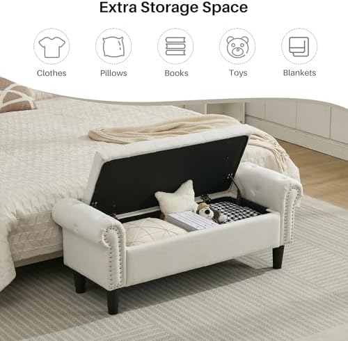 SOFTHION 50" Storage Bench for Bedroom, Linen Upholstered - Image 5