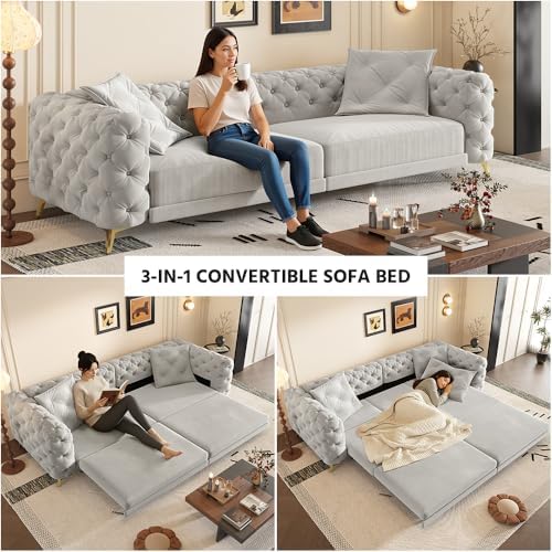 97.7" Velvet Pull-Out King Sleeper Sofa Bed - Image 3