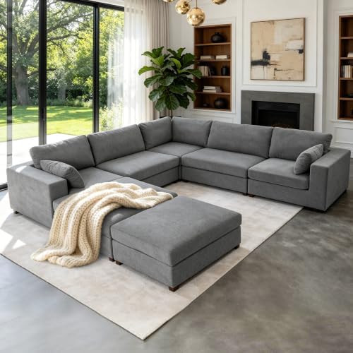 Oversized Modular Sectional Sofa, Light Grey by Atrtivoent