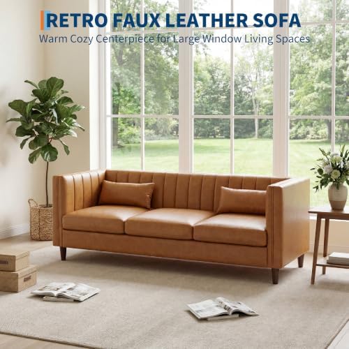 Garvee 81'' Cognac Tan Faux Leather Couch - Image 4
