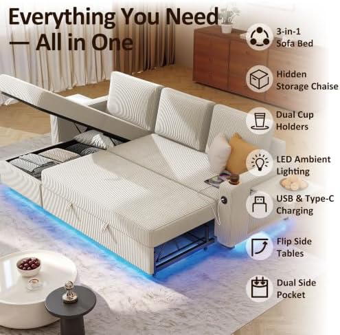 Ball & Cast 80" Sectional Sleeper Sofa Bed Pull Out Couches - Image 3