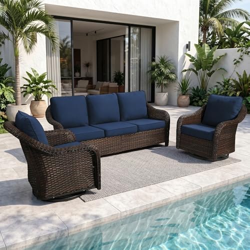 3 Piece Patio Wicker Conversation Set, All-Weather Use Outdoor Wicker Sofa by Qsoer