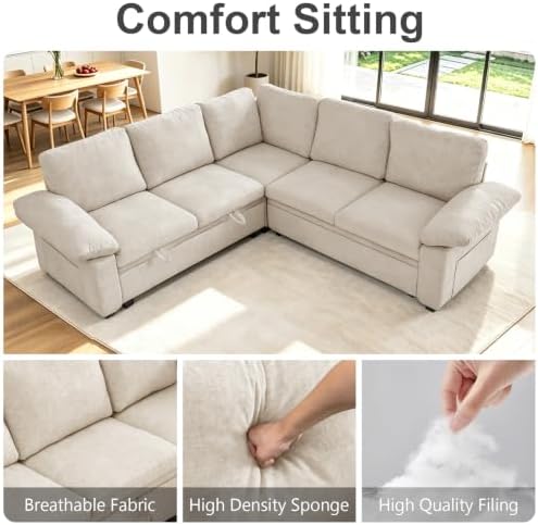 85'' Modular Sectional Sleeper Sofa, L Shape Pull Out Sofa Bed - Image 6