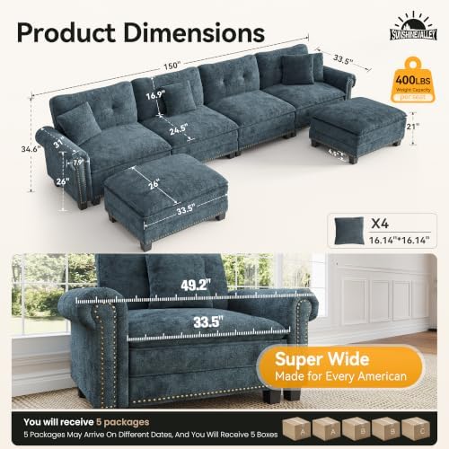 SUNSHINE VALLEY 150" Oversized Modular Sectional Couch U Shaped Living Room - Image 2
