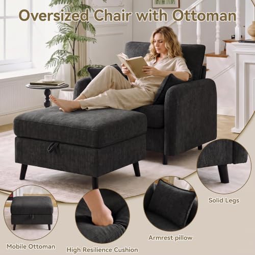 Accent Chair with Ottoman, Storage Reading Chair - Image 5