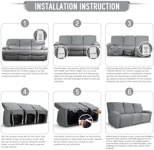 TAOCOCO Stretch Recliner Sofa Covers 8 Piece, Dusty Grey - Image 6