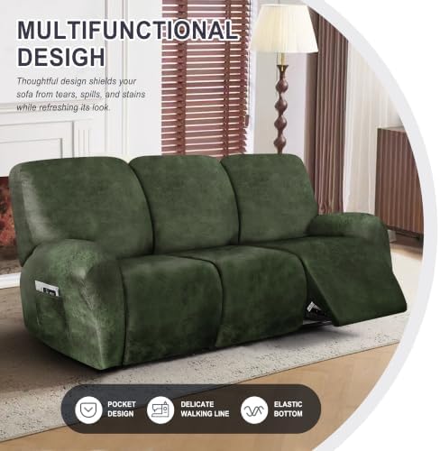 ANARACHON Leather Look Recliner Couch Cover, 8-Pieces Stretch Recliner Sofa - Image 5