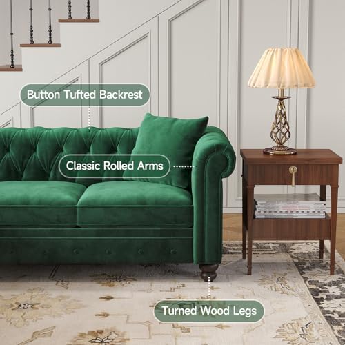 ONBRILL Velvet Chesterfield Sofa, L-Shaped Sectional Sofa - Image 3