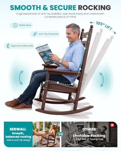 SERWALL Comfortable Outdoor Rocking Chairs Set of 3 - Image 5