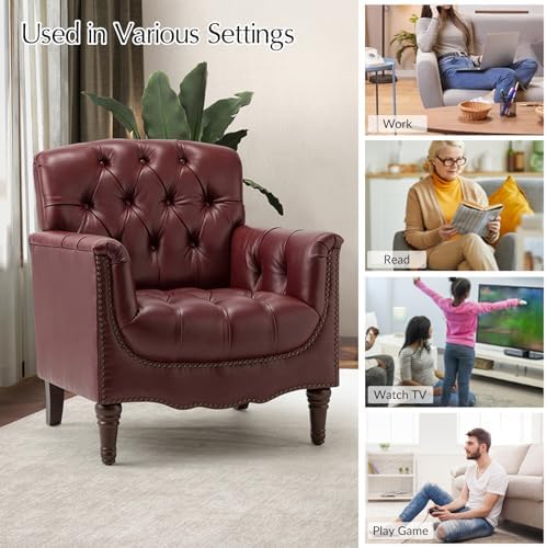 HULALA HOME Mid Century Modern Genuine Leather Accent Chairs - Image 5