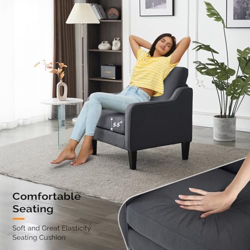 VINGLI Accent Chair, Linen Fabric Dark Grey Armchair - Image 4