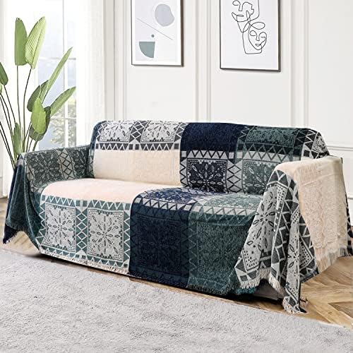 Boho Couch Cover Bohemian Throw Blanket Chenille Jacquard Tassels Throw by Turquoize