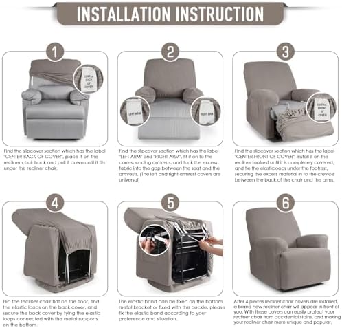 TAOCOCO Oversized Stretch Recliner Chair Covers 4 Piece, Pale Brown - Image 6
