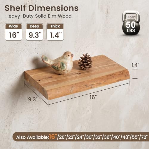 16 inch Floating Shelves for Wall, Elm Wood Live Edge - Image 3
