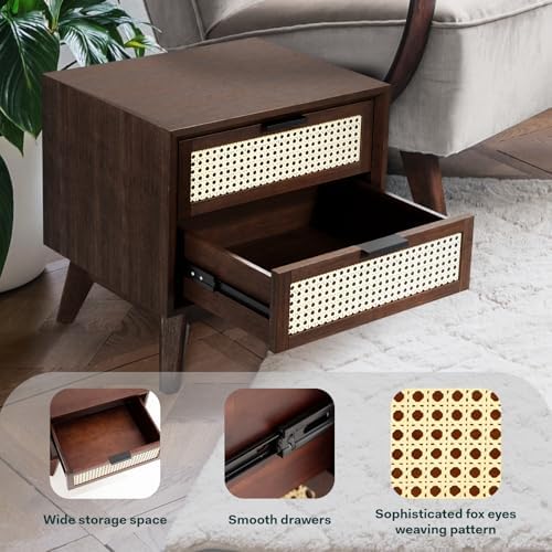 Bme Jasper Deluxe Solid Wood Rattan Nightstand Fully Assembled-Mid Century - Image 6