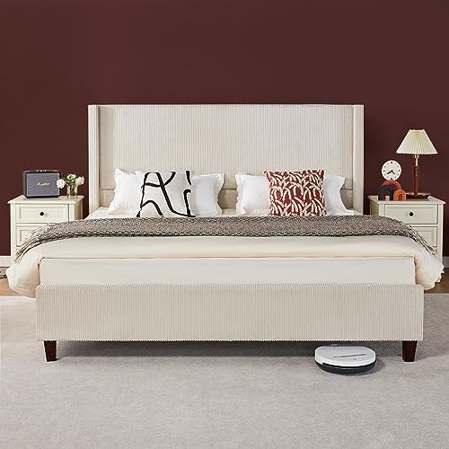 VanAcc King Size Corduroy Upholstered Bed Frame by VANACC