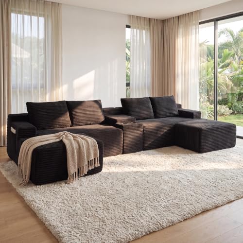 141" Oversized U Shaped Cloud Sectional Boneless Corduroy Sofa Couch by Easilive