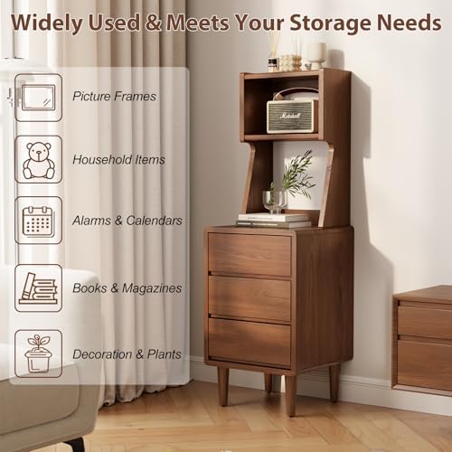 Solid Wood Bookshelf Nightstand Combo, Tall Nightstand - Image 5