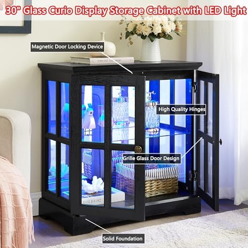 30" Glass Curio Display Storage Cabinet - Image 4