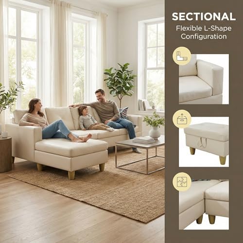 3-Piece L-Shaped Modular Leather Sofa – Convertible Sectional Couch - Image 3