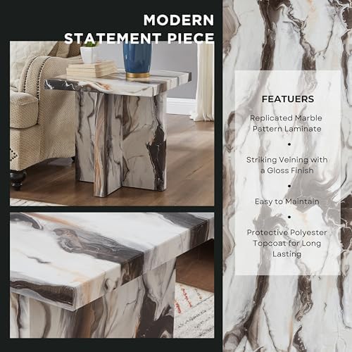 Roundhill Furniture Cavira Modern Faux Marble Living Room Side Table - Image 4
