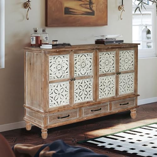 LKTART 59" Solid Wood Sideboard Buffet Carved Storage Cabinet - Image 5