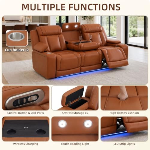 Power Recliner Sofa Set 3 Piece, Leather Reclining Couch - Image 4