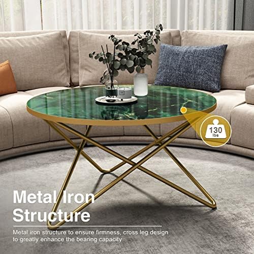 HLR Round Coffee Table with Green Faux Marble Top - Image 4