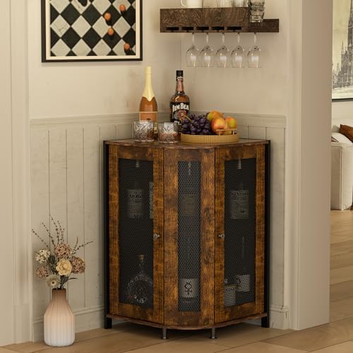 JKsmart 3-Tier Corner Bar Cabinet, Liquor Cabinet by JKsmart