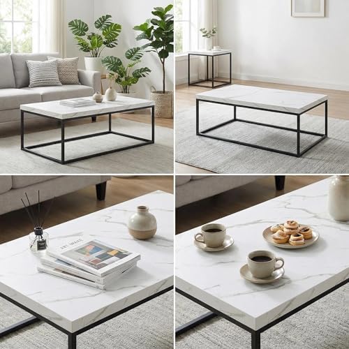 CENSI 47-Inch White Marble Coffee Table/Center Table, Large Size - Image 5