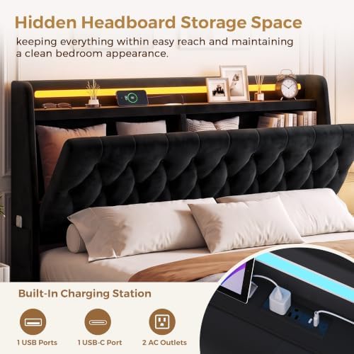 Jocoevol Queen LED Velvet Bed Frame - Image 3