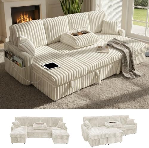 KCGKCG 104" U Shaped Sleeper Sofa Bed, Pull Out Couches by KCGKCG
