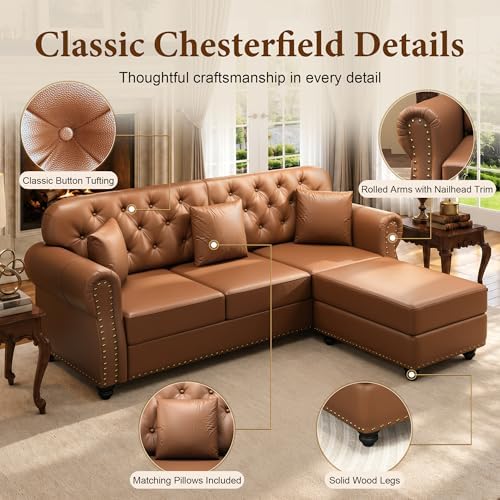 63'' Faux Leather Chesterfield Loveseat Sofa - Image 6