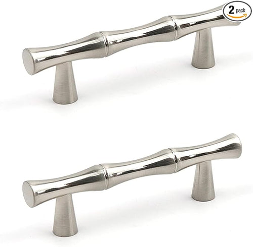 2PCS Bamboo Cabinet Handles, Zinc Alloy Silver Drawer Pull, 2.5 Inch Hole by Tighall