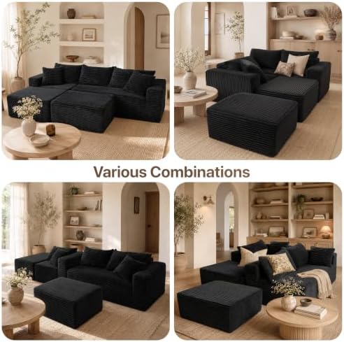 Claiks 94" Boneless Couch, U-Shape Corduroy Sectional Sofa - Image 3