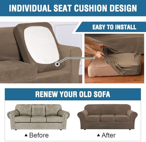 H.VERSAILTEX High Stretch Sofa Slipcover 4 Piece Cover Velvet Furniture - Image 6