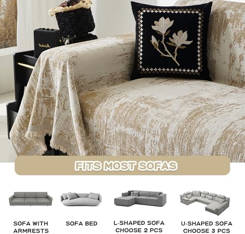 MEETSKY Boho Couch Cover for 2 Cushion Couch Sofa, Chenille Sofa Cover for - Image 7