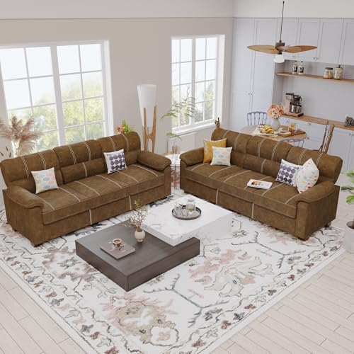 Ribilake 80 Inch Brown Faux Leather Sofa Couch by RIBILAKE