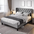 Allewie Queen Bed Frame with Button Tufted Wingback Headboard, Light Grey by Allewie
