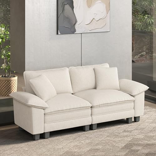 HERA'S HOUSE 88" Oversized Modular Sectional Loveseat Sofa, Corduroy Beige by HERASHOUSE