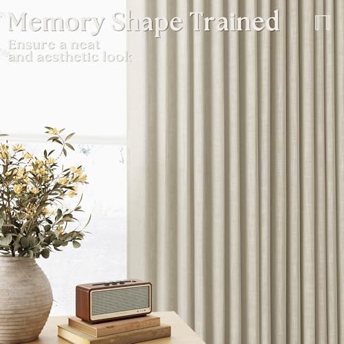 TWODRAPES Beige Pinch Pleated 100 Inch Flax Linen Curtains 2 Panels - Image 2