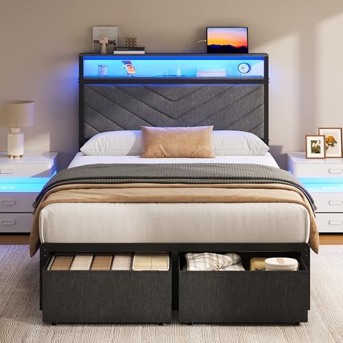 Fluest Twin Bed Frame with Storage Drawers, Upholstered Headboard with Charging - Image 6