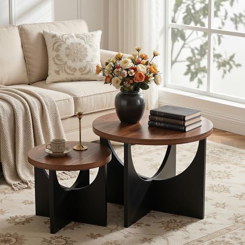 LIKIMIO Nesting Coffee Tables Set of 2, 23.6" Small Round Tables - Image 6