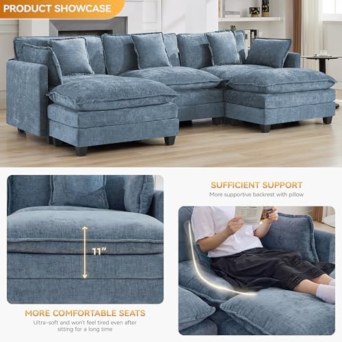 111'' Sectional Cloud Deep Seat Couch, Oversized Chenille U Shaped Sectional - Image 3