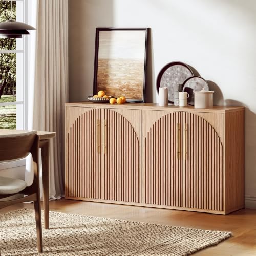 Buffet Cabinet with Storage, 31.5" Sideboard Cabinet w/Fluted Arch Doors & - Image 6