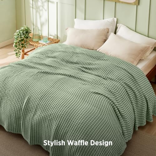 Bedsure Cooling Waffle Blanket for Hot Sleepers, Sage Green - Image 5